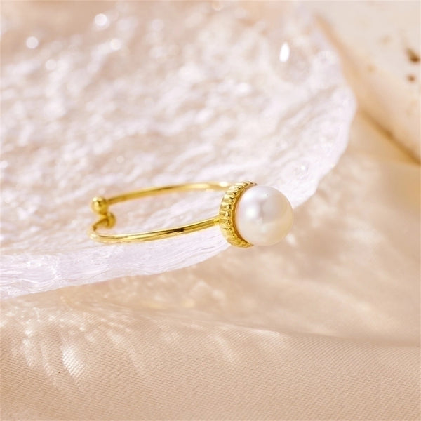 Casual Minimalist Classic Style Geometric 304 Stainless Steel Pearl 18K Gold Plated Plating Inlay Open Rings