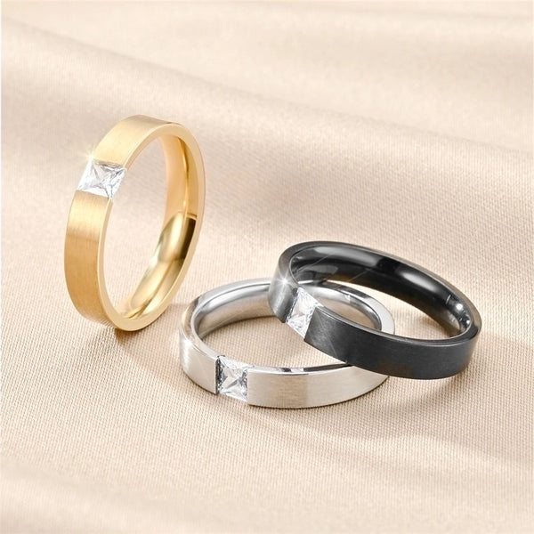 Casual Minimalist Square Titanium Steel Zircon 18K Gold Plated Polishing Plating Inlay Rings