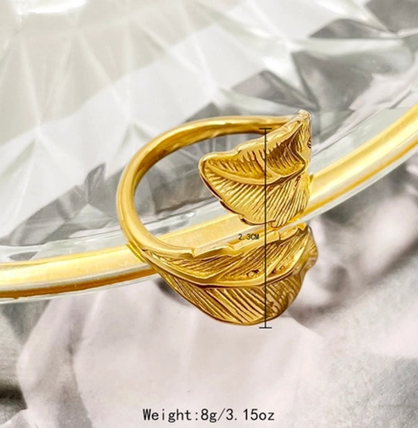 Casual Sweet Minimalist Leaves Flower 304 Stainless Steel 14K Gold Plated Plating Open Rings Rings