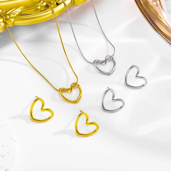 Cute Minimalist Roman Style Heart Shape 304 Stainless Steel 18K Gold Plated Earrings Necklace