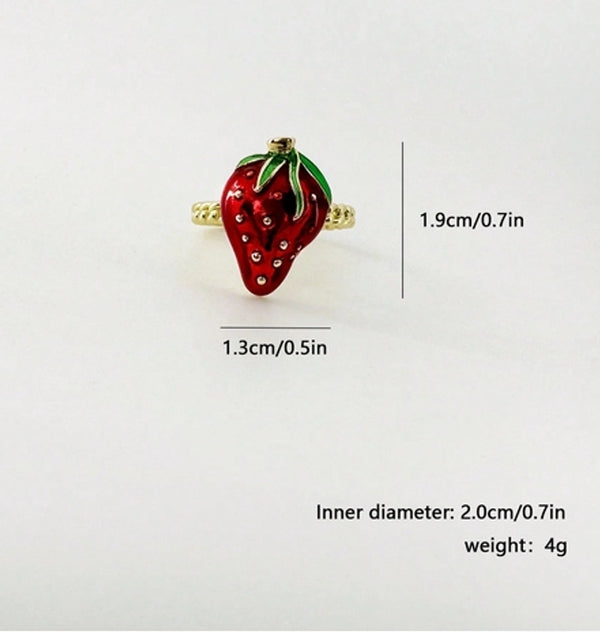 Cute Vintage Style Cherry Strawberry Brass Zircon 18K Gold Plated Open Rings