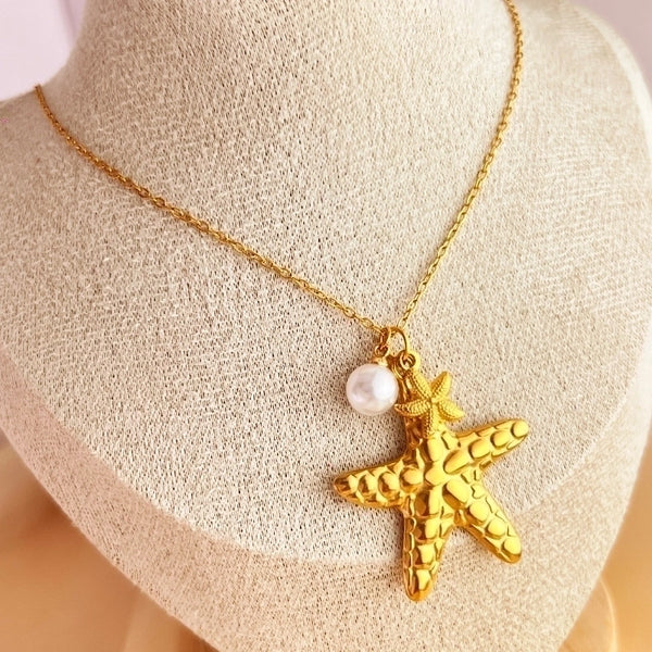 Elegant Beach Starfish Shell 304 Stainless Steel 18K Gold Plated Plating Pendant Necklace