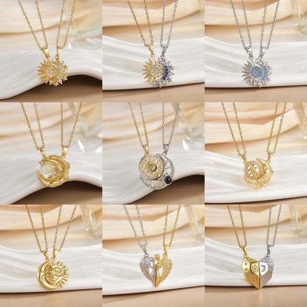 Elegant Glam Sun Moon Titanium Steel Zircon Plating Pendant Necklace