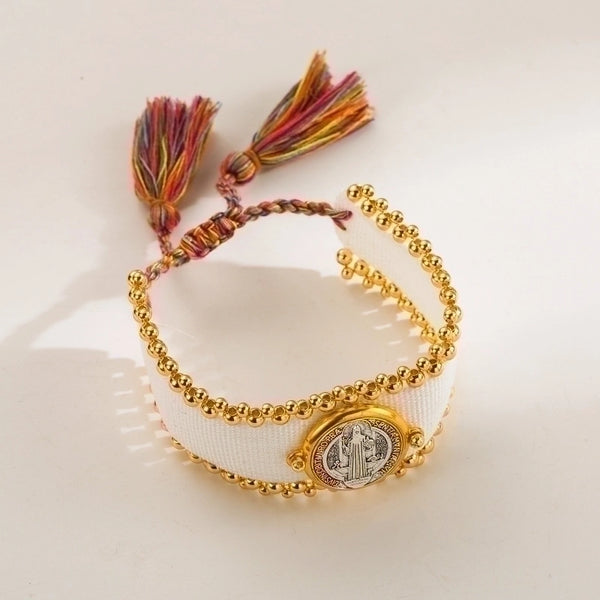 Ethnic Style Saint Benedict Color Block Copper Braid Wristband