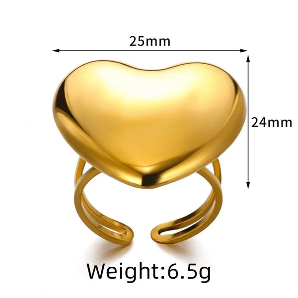 Exaggerated Romantic Minimalist Heart Shape 304 Stainless Steel Open Rings