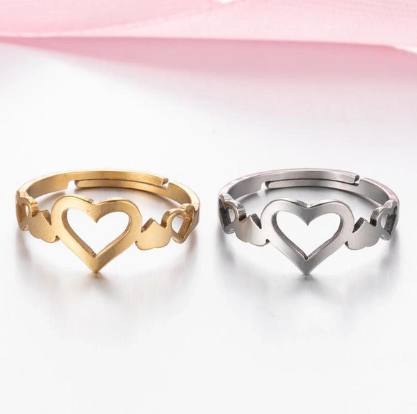 Fashion Heart Shape 201 Stainless Steel 18K Gold Plated Plating Open Ring