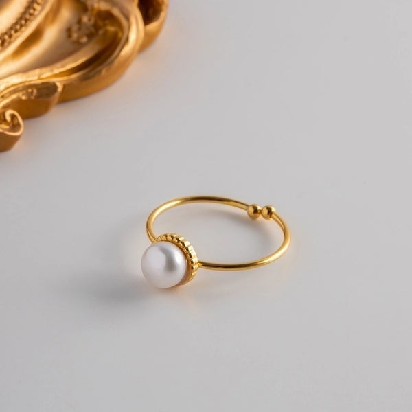 Fashion Round 304 Stainless Steel Pearl Inlay Rings