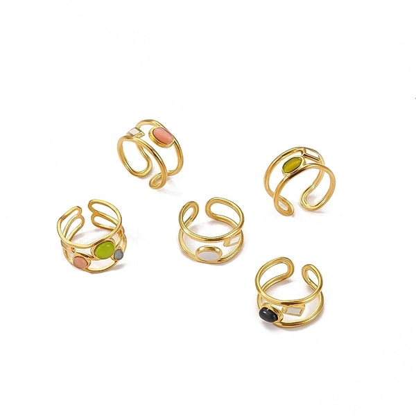 French Style IG Style Irregular 304 Stainless Steel Natural Stone 18K Gold Plated Plating Inlay Open Rings