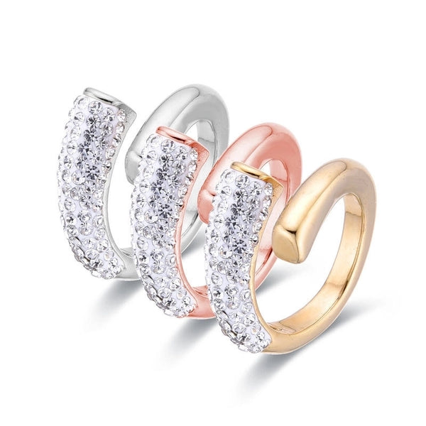 Glam Minimalist Geometric 304 Stainless Steel Zircon 18K Gold Plated Inlay Open Rings