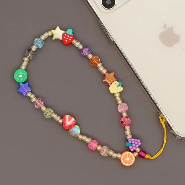 Jewelry Heart Letter Round Beads Mobile Phone Soft Lanyard