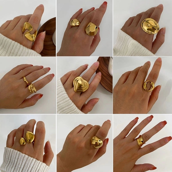 Hip-Hop Retro Minimalist Geometric 316L Stainless Steel  18K Gold Plated Open Rings