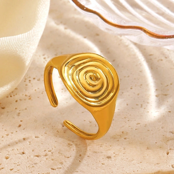 Hip-Hop Retro Minimalist Spiral Stripe 304 Stainless Steel 18K Gold Plated Polishing Open Rings