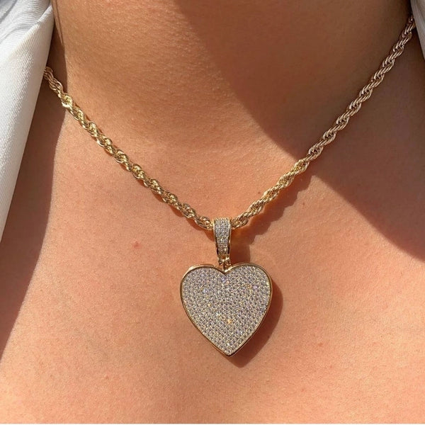 Wholesale Jewelry Hip-Hop Minimalist Shiny Heart Shape 304 Stainless Steel Copper Zircon 18K Gold Plated Inlay Pendant Necklace