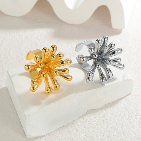 IG Style Elegant Lady Flower 304 Stainless Steel 18K Gold Plated Open Rings