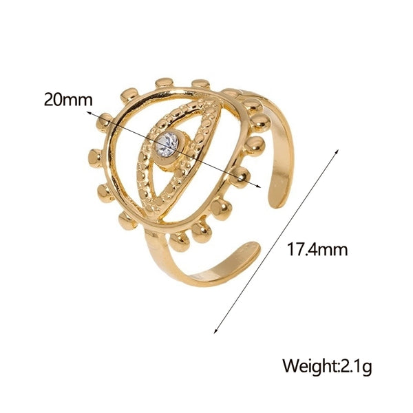 IG Style Modern Style Minimalist Eye 304 Stainless Steel Zircon 18K Gold Plated Hollow Out Inlay Open Rings