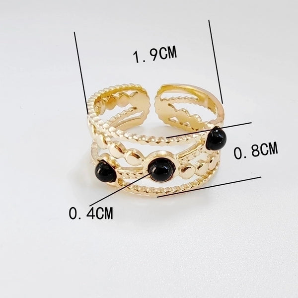 IG Style Minimalist Geometric 304 Stainless Steel Titanium Steel Natural Stone 14K Gold Plated Plating Inlay Open Rings