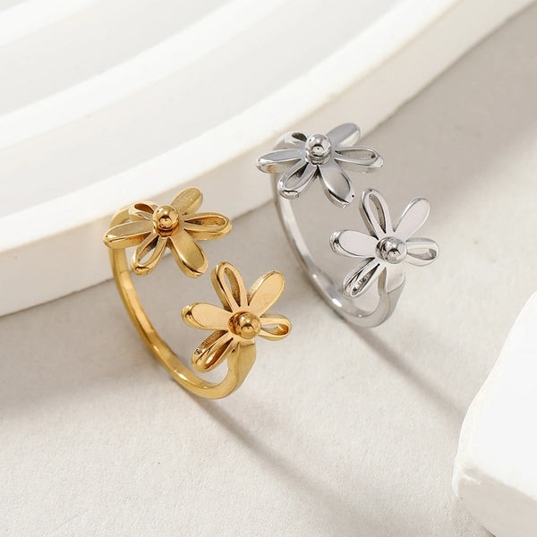 IG Style Sweet Artistic Flower Titanium Steel No Inlaid 18K Gold Plated Open Rings