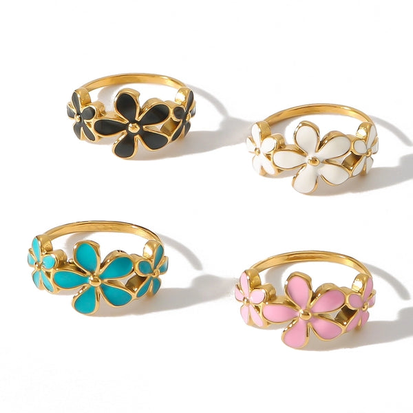 IG Style Sweet Flower Titanium Steel Enamel Rings