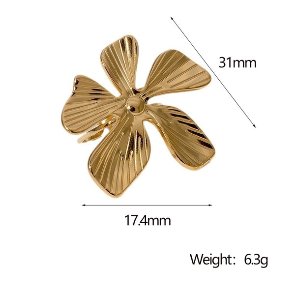 IG Style Vacation Flower 304 Stainless Steel 18K Gold Plated Open Rings