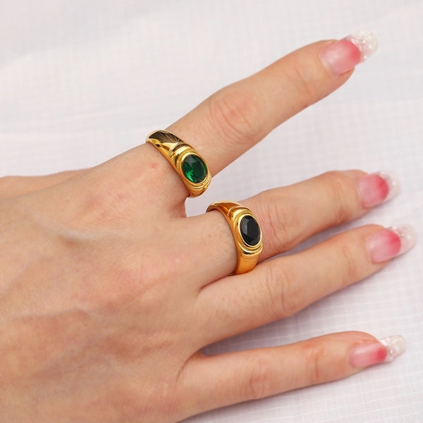 Lady Geometric Titanium Steel Zircon Inlay Rings