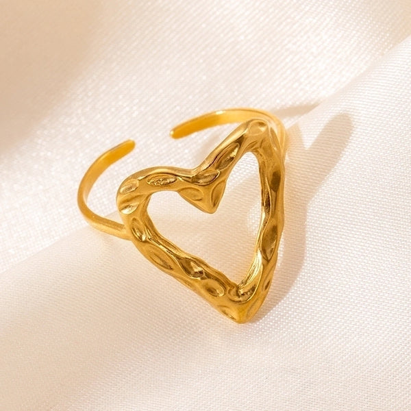 Lady Leaf Heart Shape Titanium Steel Plating Open Rings