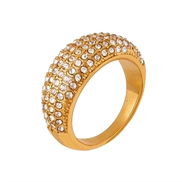 Luxurious Shiny Geometric Titanium Steel Rhinestones 18K Gold Plated Plating Inlay Rings