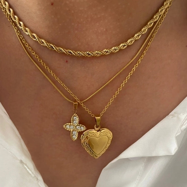 Luxurious Minimalist Heart Shape 316L Stainless Steel  Rhinestones 18K Gold Plated Plating Inlay Pendant Necklace