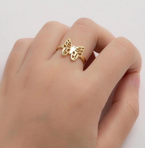 Modern Style Butterfly 201 Stainless Steel 18K Gold Plated Plating Open Rings