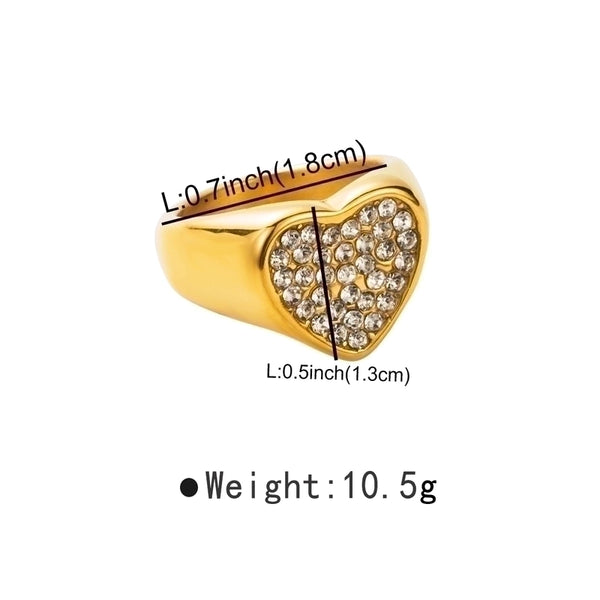 Modern Style Minimalist Heart Shape 304 Stainless Steel Zircon Inlay Rings