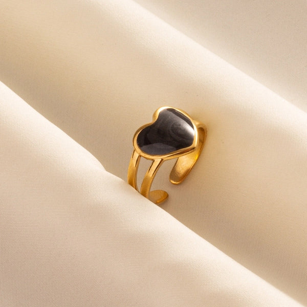 Modern Style Sweet Geometric Heart Shape 304 Stainless Steel 18K Gold Plated Polishing Enamel Open Rings