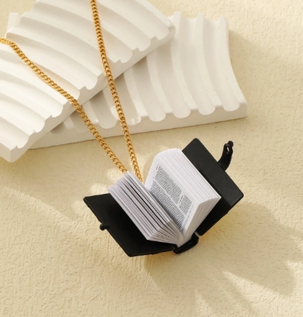 Wholesale Jewelry Novelty Modern Style Book Cross Bible 304 Stainless Steel Paper Pendant Necklace