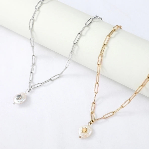 Wholesale Jewelry Pearl Pendant Stainless Steel Simple Necklace