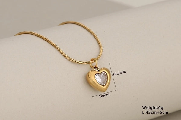 Wholesale Jewelry Princess Cute Classic Style Heart Shape 304 Stainless Steel Zircon Inlay Stainless Steel Necklaces