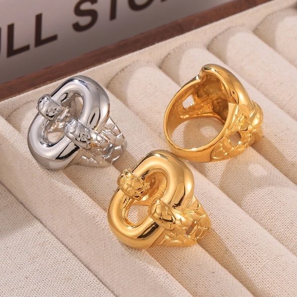 Retro Irregular Glossy Solid Color Titanium Steel 18K Gold Plated Plating Rings