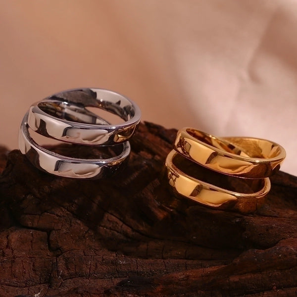 Retro Solid Color 304 Stainless Steel 18K Gold Plated Plating Rings