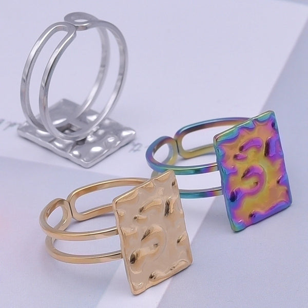 Retro Square 304 Stainless Steel 18K Gold Plated Plating Rings