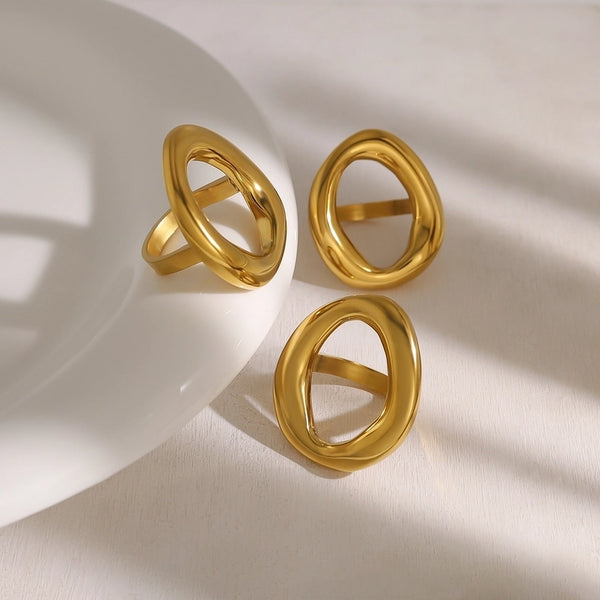 Retro Vacation French Style Geometric 304 Stainless Steel 18K Gold Plated Irregular Open Rings