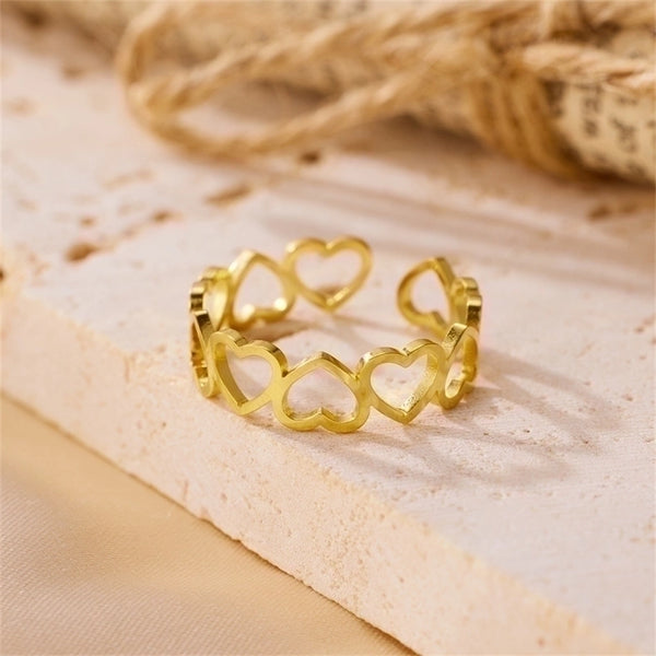 Roman Style Heart Shape 304 Stainless Steel 18K Gold Plated Plating Open Rings