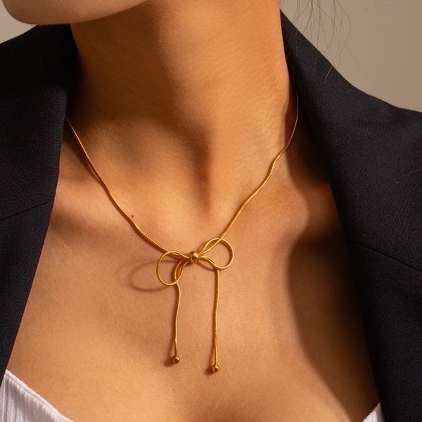 Wholesale Jewelry Minimalist Bow Knot 304 Stainless Steel 18K Gold Plated Plating Pendant Necklace