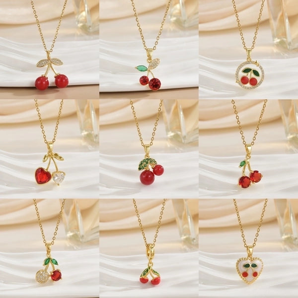 Minimalist Cherry Titanium Steel Plating Pendant Necklace