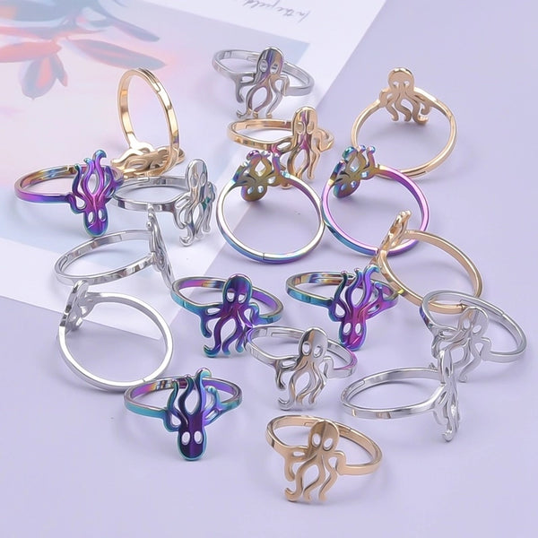 Minimalist Classic Style Color Block Octopus 304 Stainless Steel 18K Gold Plated Rings