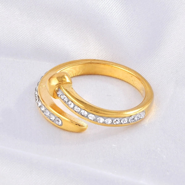 Minimalist Classic Style Geometric 304 Stainless Steel Rhinestones 18K Gold Plated Inlay Open Rings