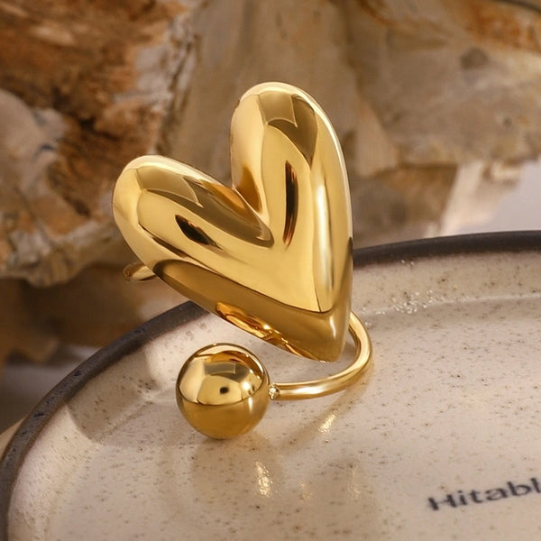 Minimalist Classic Style Heart Shape 304 Stainless Steel 18K Gold Plated Open Rings