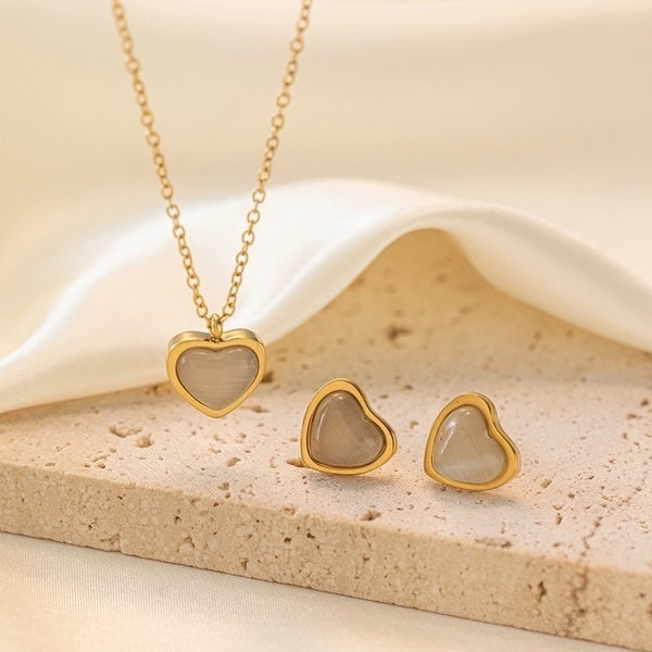 Minimalist Classic Style Heart Shape 304 Stainless Steel Stone 18K Gold Plated Plating Inlay Jewelry Set