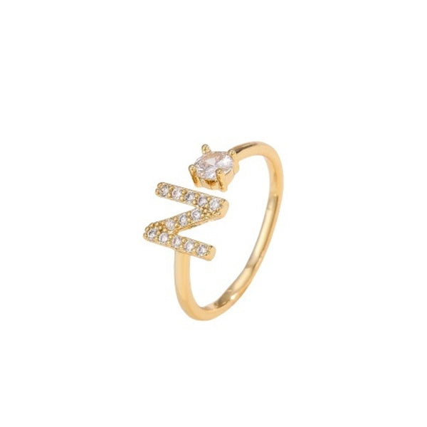 Minimalist Classic Style Letter Copper Zircon Open Rings