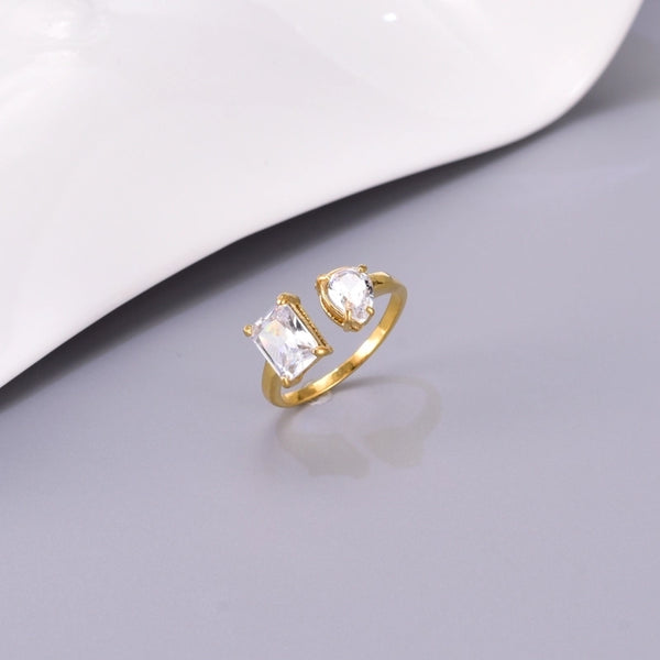 Minimalist Classic Style Solid Color 304 Stainless Steel Titanium Steel Rhinestones 18K Gold Plated Plating Inlay Open Rings