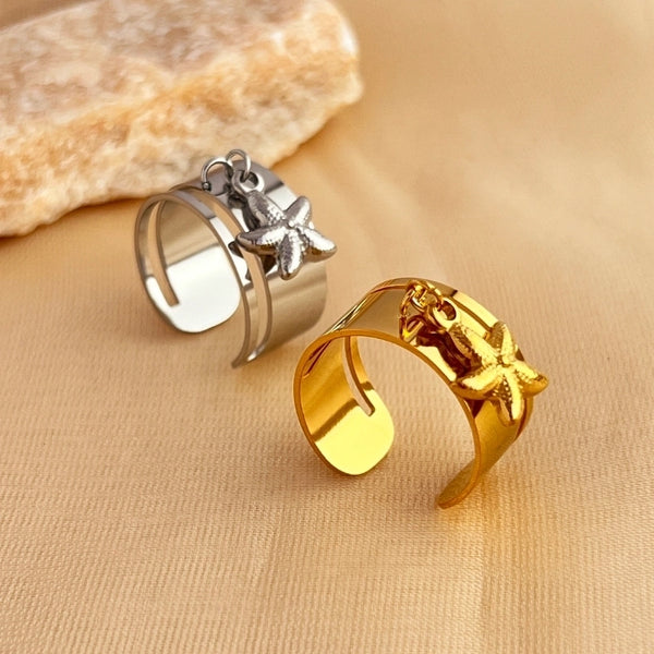 Minimalist Classic Style Starfish Solid Color Flower 304 Stainless Steel 18K Gold Plated Plating Charm Rings