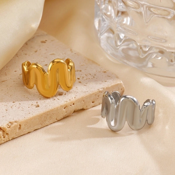 Minimalist Classic Style Waves 304 Stainless Steel 18K Gold Plated Plating Open Rings