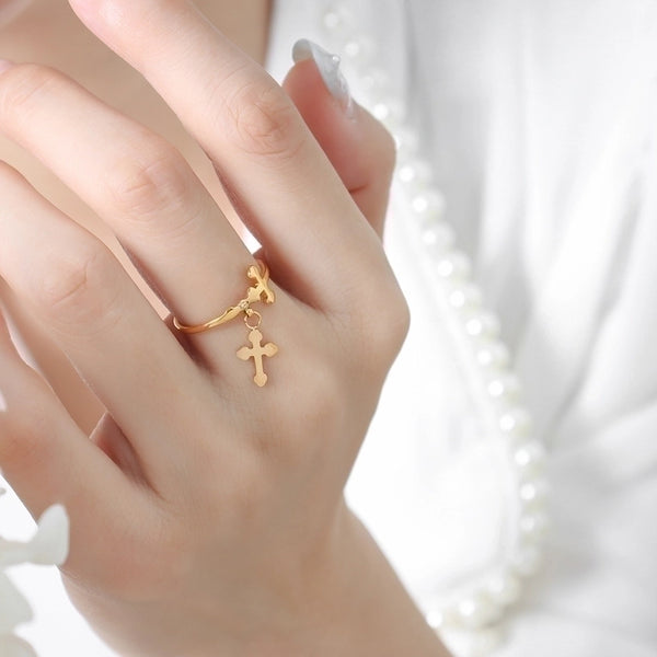 Minimalist Cool Style Cross Titanium Steel 18K Gold Plated Charm Plating Rings