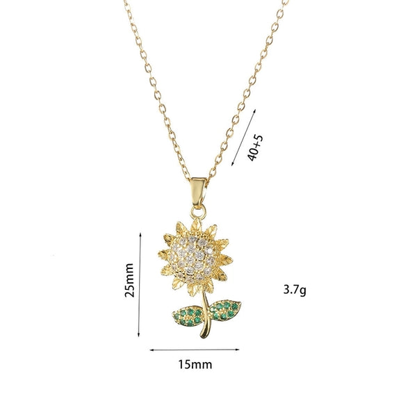 Minimalist Flower Titanium Steel Diamond Pendant Necklace